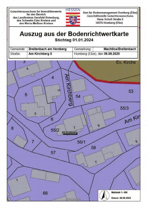 Flurkarte — Einfamilienhaus in Breitenbach am Herzberg, 36287
