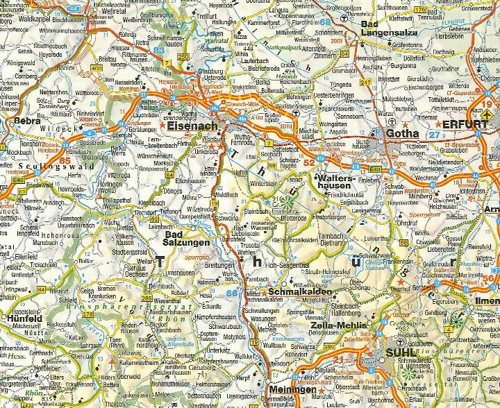 Karte der Region um Bad Salzungen, Thüringen, mit Straßen, Gemeinden und geografischen Merkmalen; Standort des Einfamilienhauses Zum Steinhauck 12, 36469 Bad Salzungen