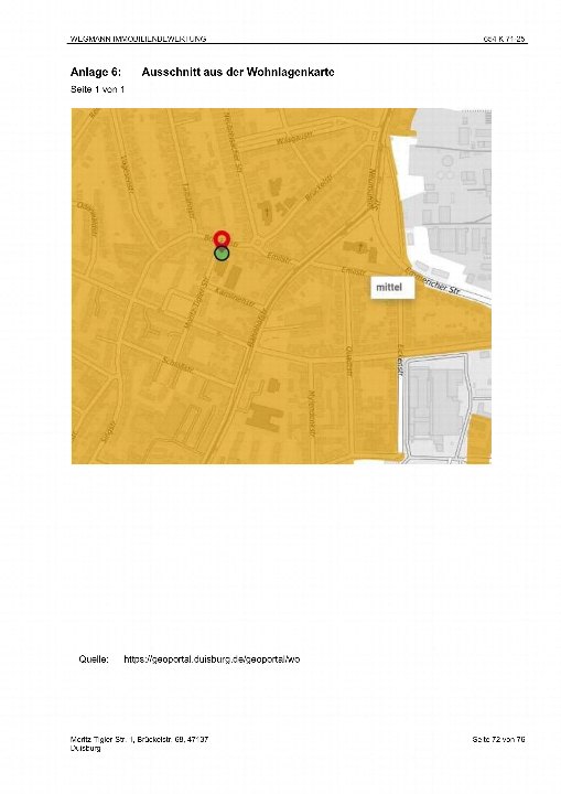 Ausschnitt aus der Wohnlagenkarte von Duisburg, Moritz-Tigler-Str. 1, Brückelstr. 68, mit markierter Lage und Bezeichnung 'mittel