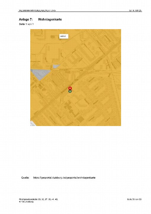 Lagekarte der Rheinpreußenstraße 33, 35, 37, 39, 41, 43 in Duisburg (47198), mit markierter Position und Wohnlagenbewertung 'mittel
