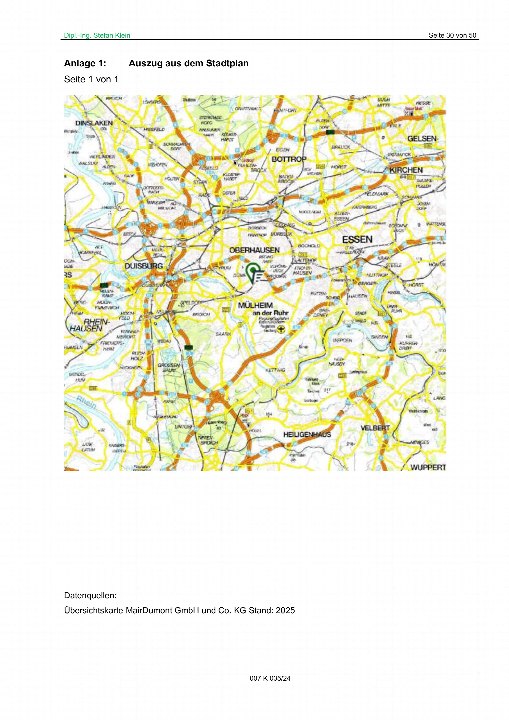 Stadtplan-Auszug mit Markierung von Mülheim an der Ruhr, umgebende Städte wie Essen, Duisburg und Oberhausen, Straßen- und Flussnetz, Stand 2025