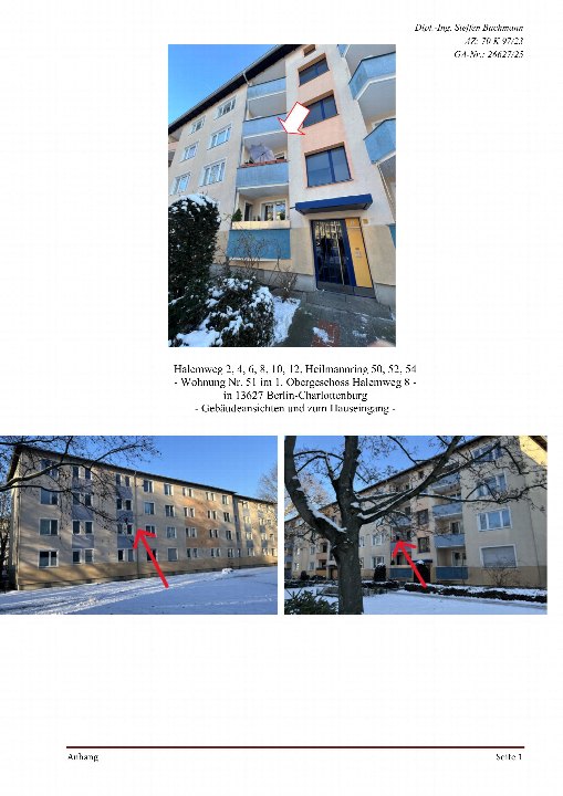 Gebäudeansichten und Hauszugang der Wohnungen Halemweg 2, 4, 6, 8, 10, 12 und Heilmannring 50, 52, 54 in Berlin-Charlottenburg, Wohnung Nr. 51 im 1. Obergeschoss, mit