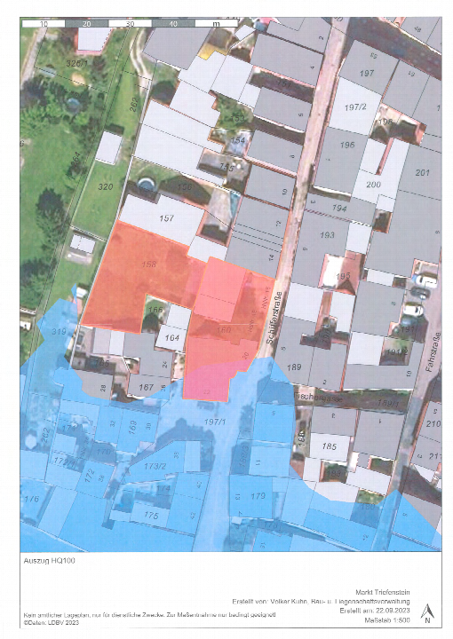 Cadastral-Karte von Triefenstein, Schifferstraße 16/18/20/22, Grundstücke in Rot/Pink hervorgehoben, Maßstab 1:500