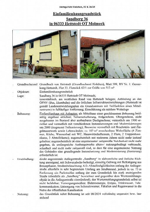 Textseite — Einfamilienhaus in Hettstedt