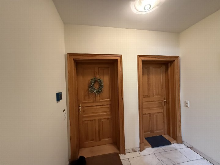 Eingangsbereich mit zwei Holztüren, Fliesenboden und Wandleuchte, Ferdinand-Lassalle-Str. 11, Leipzig
