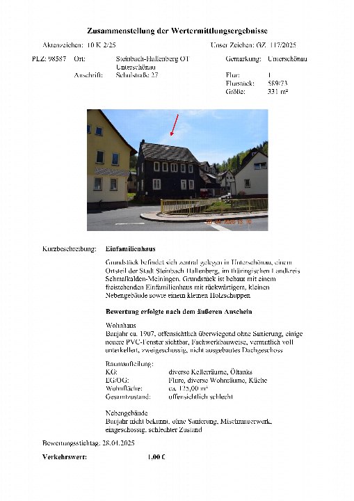 Textseite — Einfamilienhaus in Steinbach-Hallenberg OT Unterschönau