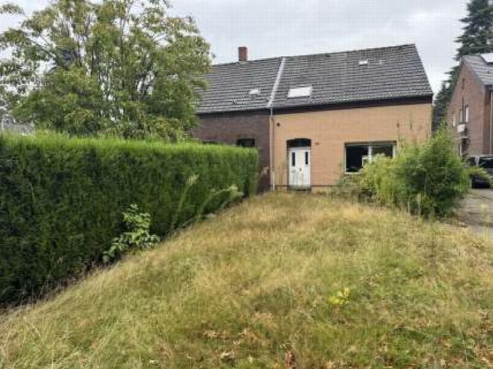 Überwuchertes Grasgelände vor einer Doppelhaushälfte mit Hecke und Blick auf das Haus in Duisburg