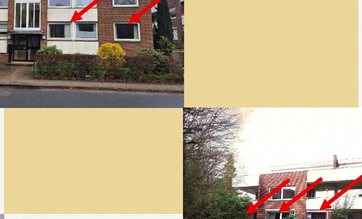 Außenansicht der Vorderseite eines Mehrfamilienhauses mit Backsteinfassade, weißen Fensterumrandungen und Gartenbeeten vor der Eingangstür in Hamburg, Marienhof 7a