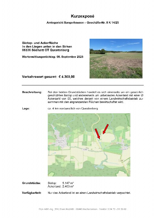 Textseite — Land- und forstwirtschaftlich genutztes Grundstück in Südharz