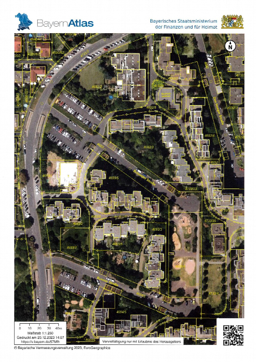 Cadastral-Karte mit Grundstücksnummern und Grenzen in Würzburg, An der Bonner Straße 0, mit Straßen und Gebäuden im Luftbildhintergrund
