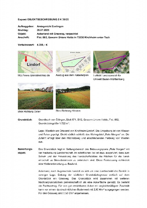 Textseite — Land- und forstwirtschaftlich genutztes Grundstück in Kirchheim unter Teck