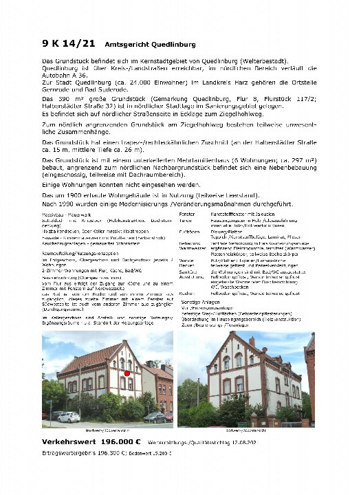 Textseite — Mehrfamilienhaus in Quedlinburg