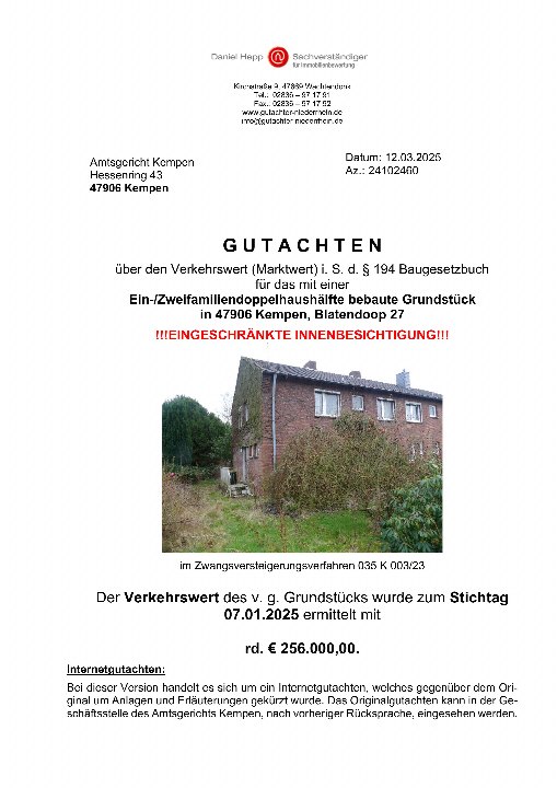 Textseite — Doppelhaushälfte in Kempen