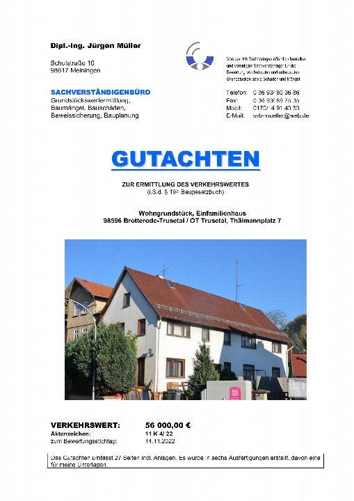 Textseite — Einfamilienhaus in Brotterode-Trusetal