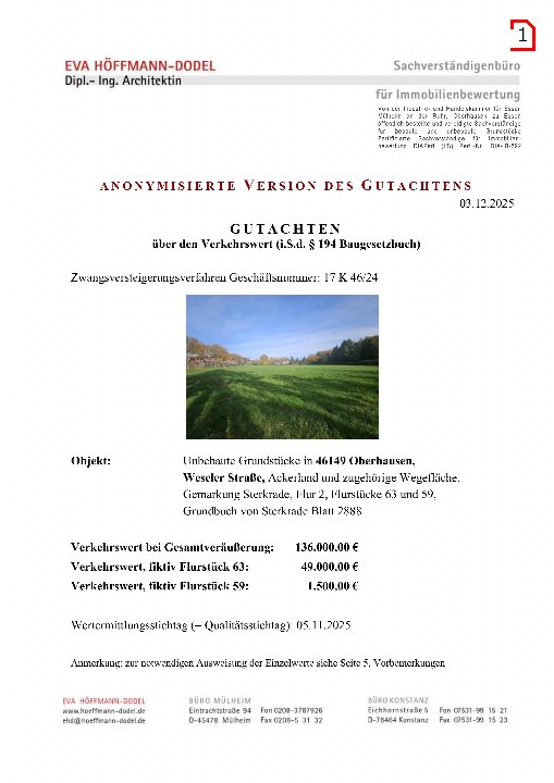 Textseite — Unbebautes Grundstück in Oberhausen