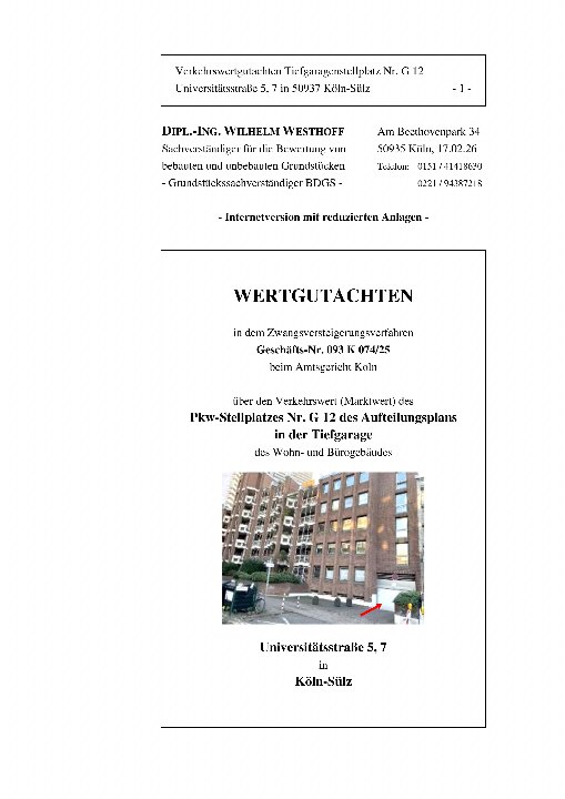 Textseite — Kfz-Stellplatz (Tiefgarage) in Köln