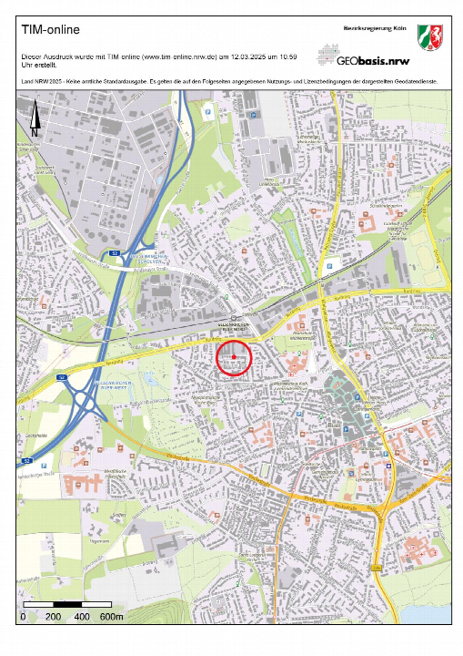 Lagekarte von Gelsenkirchen mit markierter Position am Schlesischen Ring 6b, umgeben von Straßen, Grünflächen und Infrastruktur