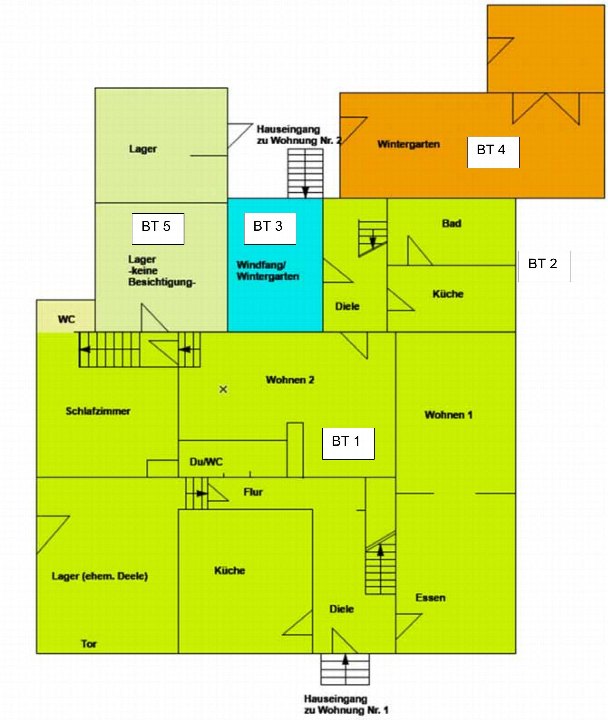 Grundriss der Immobilie Holthauser Straße 178, Castrop-Rauxel mit Wohnungen, Küchen, Bädern, Lagerräumen und Eingängen