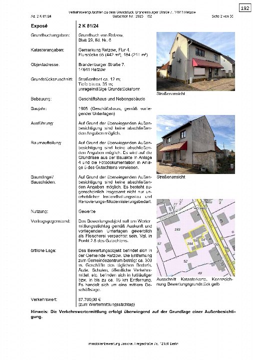 Textseite — Gewerbeobjekt in Retzow