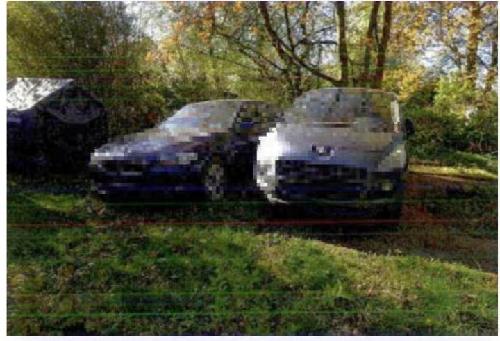 Zwei geparkte Autos auf einer Wiese vor Bäumen, Teil des Grundstücks Eckenerweg 30/Langer Peter 52-54 in Itzehoe