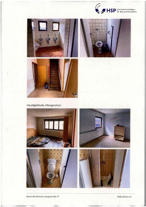 Innenansicht des Obergeschosses mit Badezimmer, Toiletten, Dusche und Treppenhaus im Hauptgebäude Ahorn-Berolzheim, Hauptstraße 37