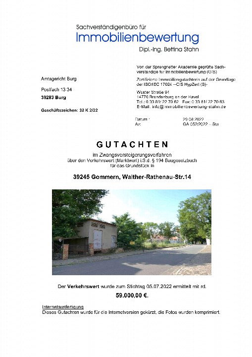 Textseite — Grundstück in Gommern
