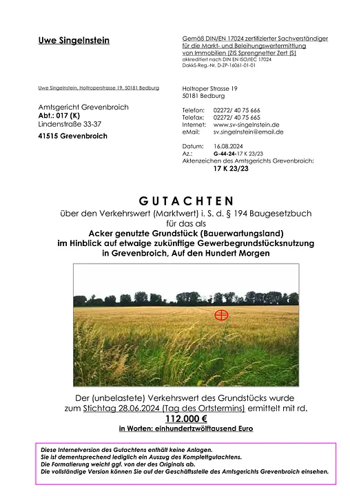 Textseite — Grundstück in Hemmerden