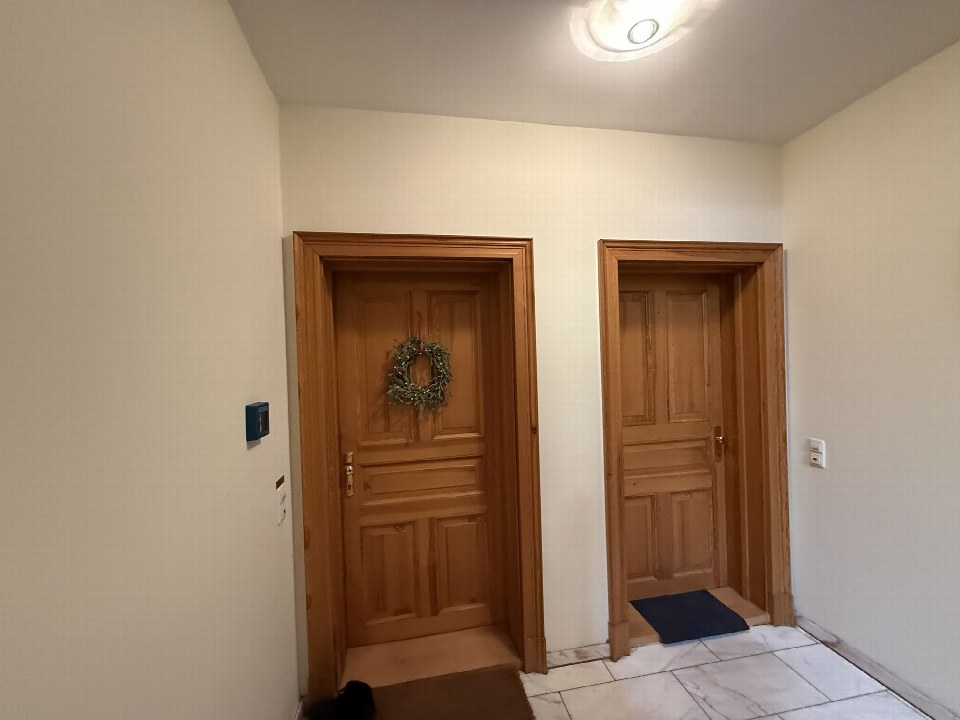 Eingangsbereich mit zwei Holztüren, Fliesenboden und Wandleuchte, Ferdinand-Lassalle-Str. 11, Leipzig