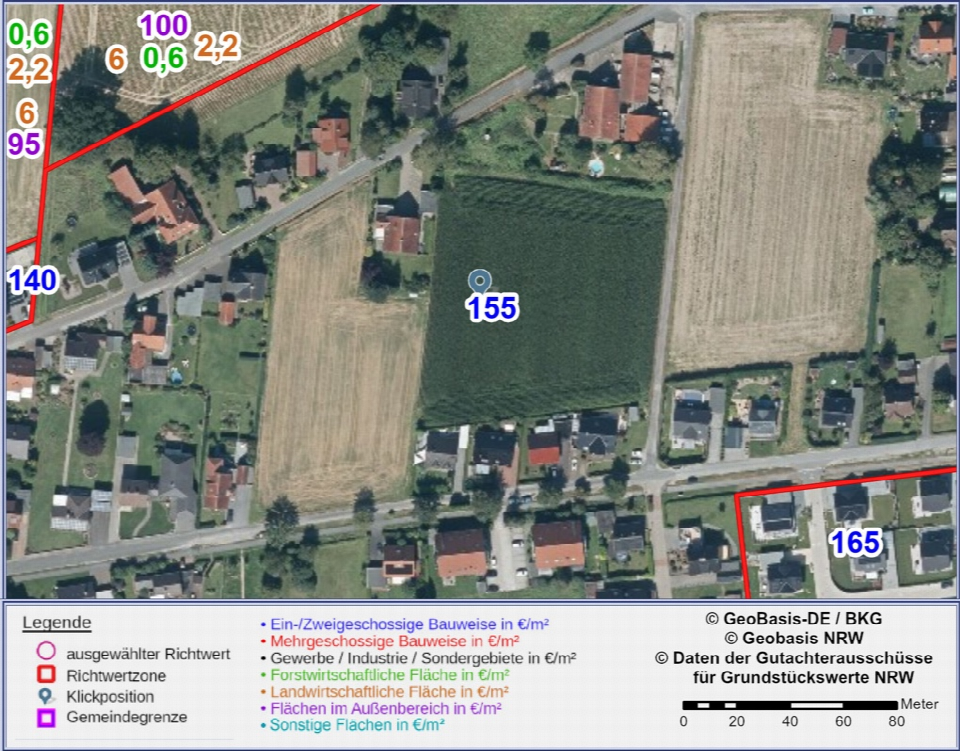 Luftbild von landwirtschaftlich genutztem Grundstück in Enger, Am Bahndamm, mit Wertangaben und Gemeindegrenzen