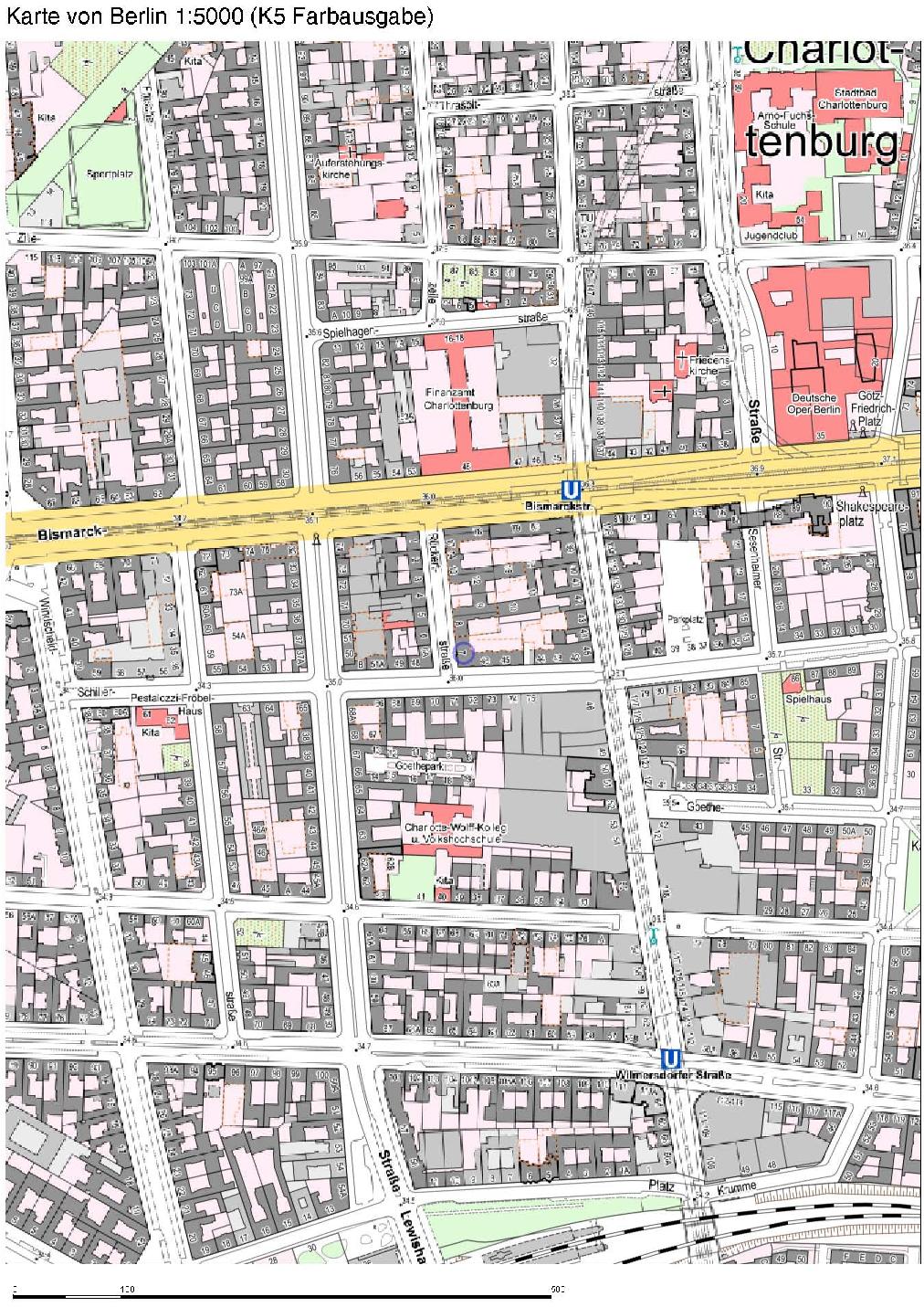 Stadtplan von Berlin, 1:5000, mit Rückertstraße 7 im Stadtteil Charlottenburg, umgeben von Wohn- und Geschäftshäusern, Straßen und Plätzen