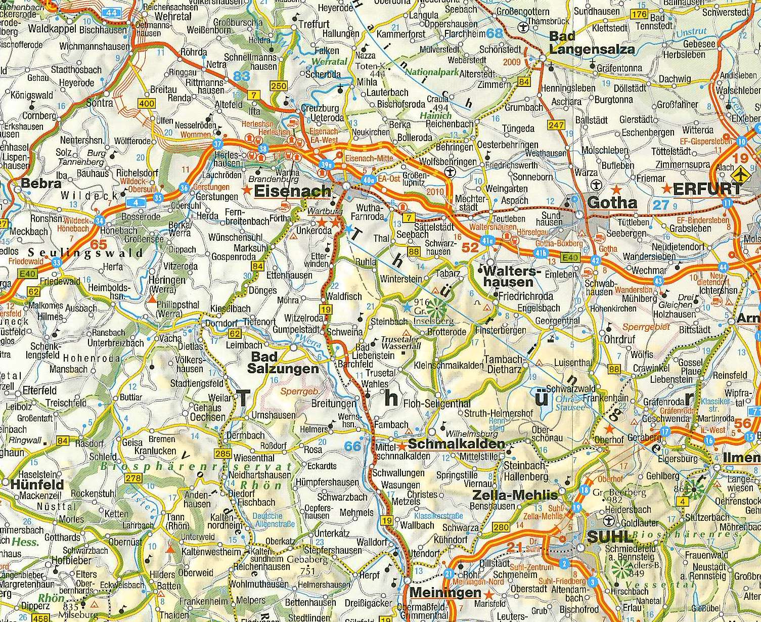 Karte der Region um Bad Salzungen, Thüringen, mit Straßen, Gemeinden und geografischen Merkmalen; Standort des Einfamilienhauses Zum Steinhauck 12, 36469 Bad Salzungen