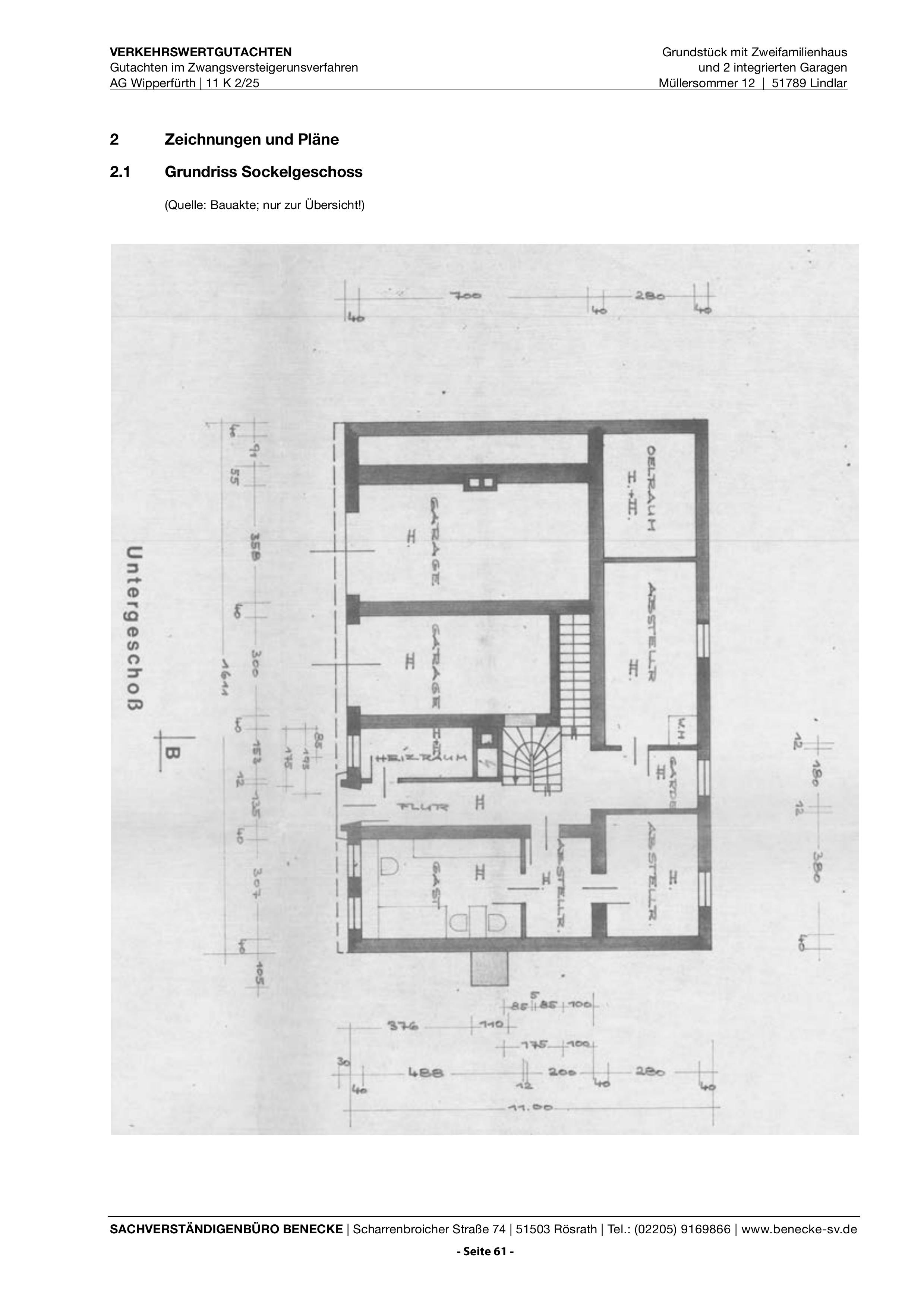 Grundriss — Zweifamilienhaus Müllersommer 12, Lindlar Zwangsversteigerungsverfahren