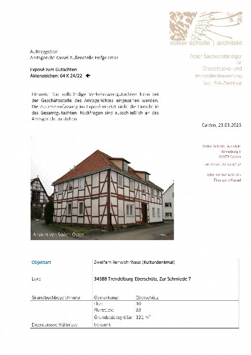 Textseite — Zweifamilienhaus in Trendelburg