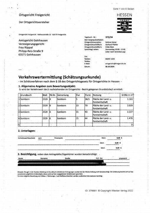 Textseite — Land- und forstwirtschaftlich genutztes Grundstück in Freigericht Tagebuch - Nr