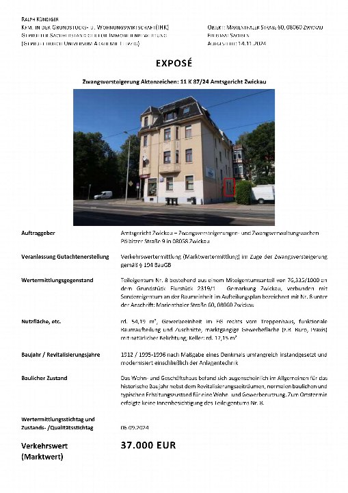 Textseite — Gewerbeeinheit (z.B. Laden, Büro) in ZWICKAU G EPRÜFTER S ACHVERSTÄNDIGER FÜR