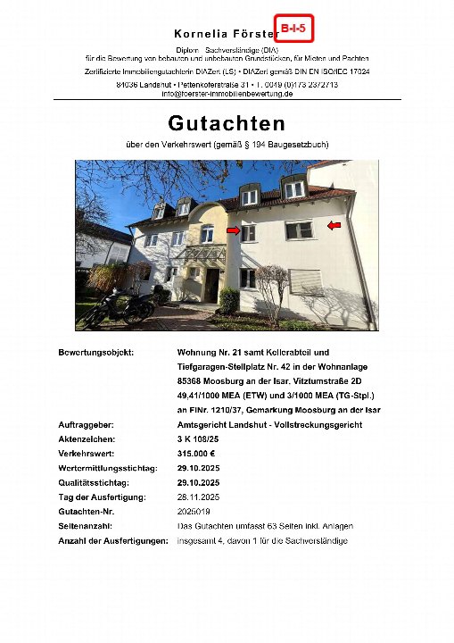 Textseite — Kfz-Stellplatz (Tiefgarage) in Moosburg an der Isar