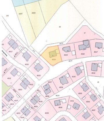 Cadastral-Karte von Kirchdorf, 84375, mit Grundstück Kirchenweg 38, Flurstück 40/24, hervorgehoben in Orange. Umgebende Parzellen in Rosa, Straßen und Grenzen dargestellt