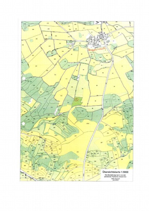 Cadastral-Karte 1:5000 mit Grundstücksnummern, Flurstücken und der Ortschaft Peigenreuth; markiertes Grundstück im Osten auf 11 in Küps-Oberlangenstadt, 96328