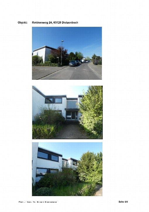 Eigentumswohnung in Dietzenbach, Rotdornweg 24, 63128. Moderne Wohnanlage mit weißen Fassaden, dunklen Fenstern und Grünanlagen. Tageslichtaufnahme, gepflasterter Zugang, geparkte