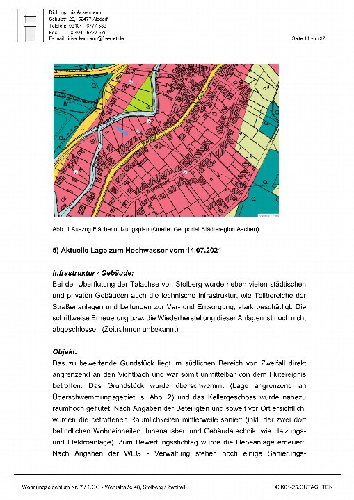 Auszug aus dem Flächennutzungsplan der Stadtregion Aachen, zeigt das Grundstück Werkstraße 48 in Stolberg/Zweifall im südlichen Bereich von Zweifall, angrenzend an den Vichtbach