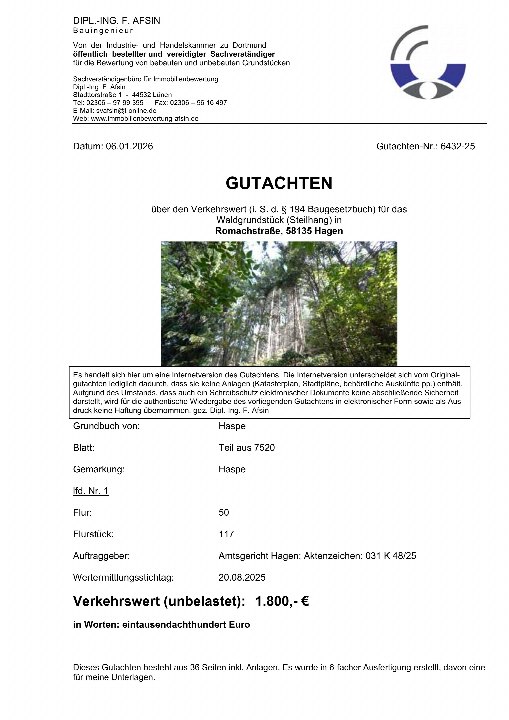 Textseite — Land- und forstwirtschaftlich genutztes Grundstück in Hagen