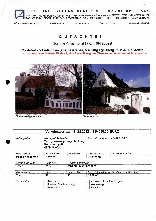 Textseite — Einfamilienhaus in Krefeld vom 30.01 .2023 /