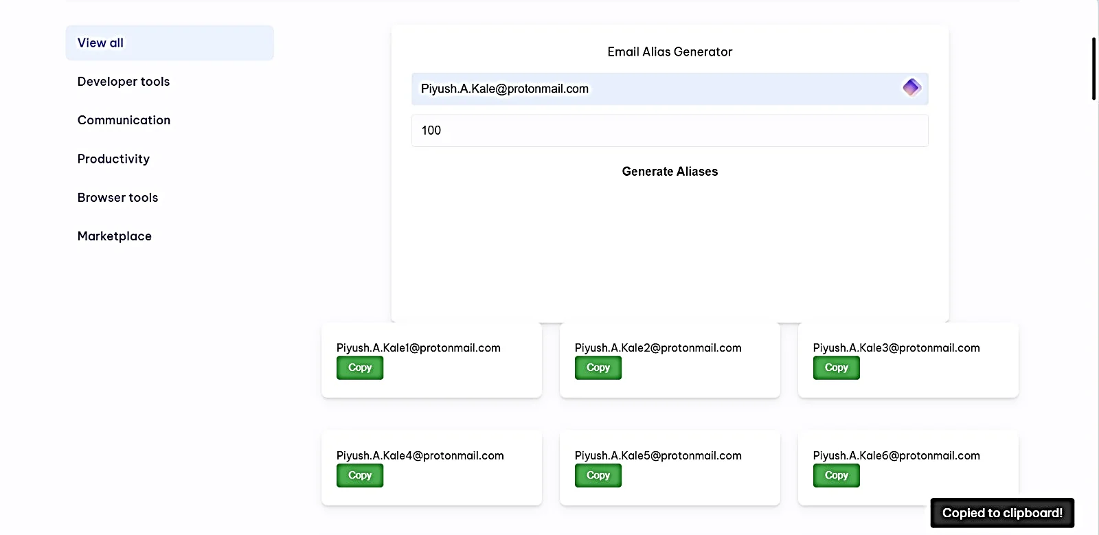 Fig. 4: Copying email aliases to use
