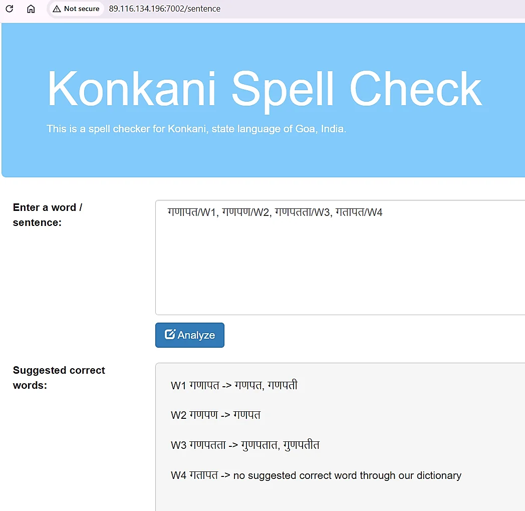 Fig. 2: Analysis through Konkani spell check tool