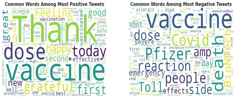 Word cloud of the top positive and the negative sentiments.