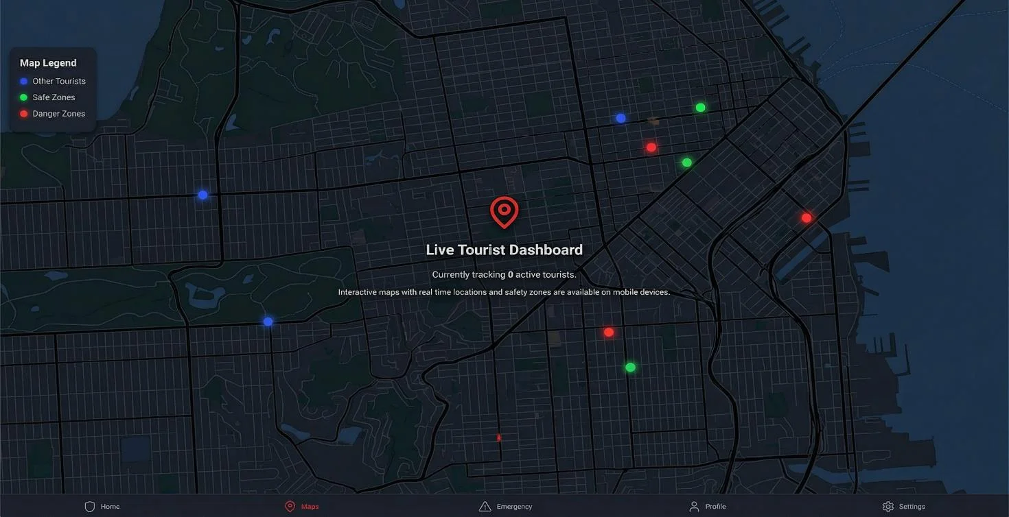 Fig. 2: Real-time police dispatch dashboard illustrating active SOS markers with risk-level color coding.