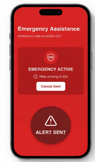 Fig. 3: Mobile front end (emergency.tsx) demonstrating the sociotechnical 10-second SOS cancellation timer.