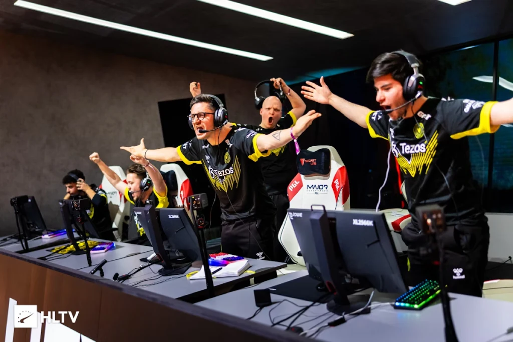 Team Vitality celebrating during first CS2 quarterfinal match at PGL Major Copenhagen 2024
