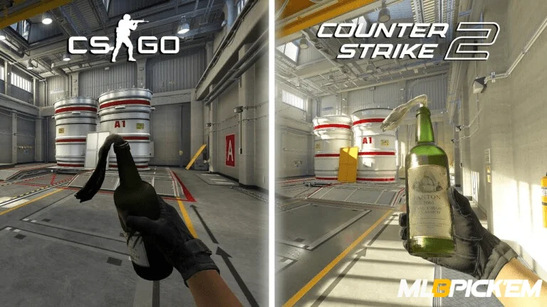 Graphics comparison between CS:GO and CS2 using Molotov cocktail example on Nuke map.
