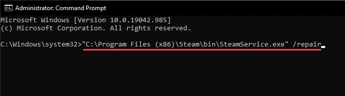 Восстановление службы Steam (SteamService.exe /repair)
